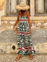 Bedrucktes Kleid mehrfarbig abgestufte Trägerärmel A-Linie Resort-Casual-Maxikleider