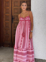 Bedrucktes Kleid Spaghettiträger Fransen Boho-inspirierte Sommer Maxikleider