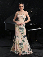 Bedrucktes Meerjungfrau-Maxikleid mit V-Ausschnitt offenem Rücken und Rückenschlitz 2025