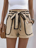 Beige Paperbag-Shorts mit Bindegürtel Sommer-Shorts für Damen 2025