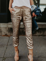 Beliebte Jeans Gaucho Damen Unterteil hosen 2021 mit Pailletten bestickt und Pailletten in Goldenim sexyen Style für Rave Klub