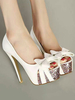 Beliebte Peeptoes aus PU in Weiß mit Farbblock im Slip-On Style und Schleife und Stilettos