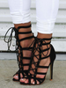 Beliebte Römersandalen aus Nubukleder mit Stilettos und Schnürsenkel in Schwarz
