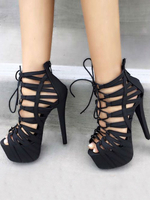 Beliebte Sandaletten aus mit Schnüren und Stilettos in Schwarzfür Sommer Sandalen und Damen