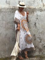 Übergroß Boho Kleid 2022 V-Ausschnitt Gedruckt Split Sommer Kleid