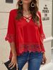 Übergroße Bluse mit Spitzenbesatz mit V-Ausschnitt mit kurzen Ärmeln Casual Tops
