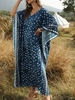 Übergroße Boho-Kleid mit V-Ausschnitt Halbarm Printed Tunikakleid