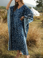Übergroße Boho-Kleid mit V-Ausschnitt Halbarm Printed Tunikakleid