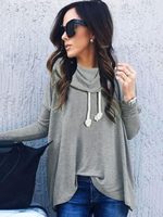 Übergroße Damen Sweatshirt Schal Kragen Drawstring Pullover Top