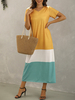 Übergroße Maxikleider Kurzarm Color Block Cotton Blend Sommerkleid
