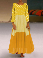 Übergroße Maxikleider Yellow Jewel Neck 3/4-Ärmel Bedrucktes bodenlanges Etuikleid