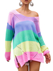 Übergroße Pullover Regenbogen Streifen Frauen V-Ausschnitt mit langen Ärmeln Pullover Strickwaren