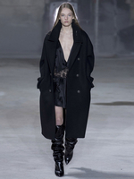 Übergroßer Wollmantel Damen schwarzer Pea Coat Zweireiher Knopf Military Wintermantel