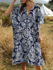 Übergroßes Boho-Kleid mit V-Ausschnitt und kurzen Ärmeln; geteiltes Strandkleid