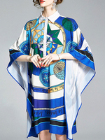 Übergroßes Hemd Kleider Kimonoärmel Umlegekragen Print Midi-Kleid