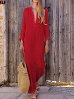 Übergroßes Maxikleid Langarm Stehkragen Split Shirt Dress