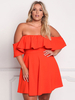 Übergroßes orange-rotes Kleid Bateau-Ausschnitt Trägerloses Sommerkleid aus Polyester mit offener Ärmel und offener Schulter