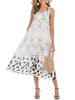 Übergroßes Sommerkleid White Jewel Neck Blumendruck Chiffon Beach Dress