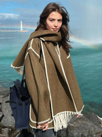 Bestickte Damenjacke einreihig lockere Oberbekleidung mit Schal