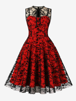 Besticktes Kleid mit Rundhalsausschnitt ärmellos mit Schnürung Retro-Glamour-Kleid