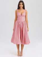 Besticktes Midi-Sommerkleid mit tiefem V-Ausschnitt für Sommerveranstaltungen 2025