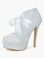 Bögen geschlossener Peep Toe Lace Abend- und Hochzeits-Sandalen
