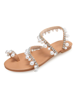 Böhmische Sandalen Flache Perlen Offene Zehen Flache Kaffee Braune Damen Sandalen