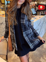Black Blazers Damen Tweed Turndown Kragen Langarm Slim Fit Casual Blazer