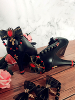 Black Bows Runde TOE PU Leder Lolita Schuhe