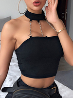 Black Cami Top Juwel Halsketten Baumwollmischung Casual Camis für Frauen