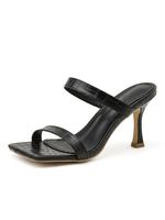 Black Heeled Slipper Stiletto Absatz Square Toe Slip-On PU Leathre Casual Slipper