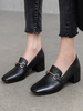 Black Leder Loafers Square Toe Metall Details Freizeitschuhe Damenschuhe