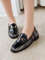 Black Leder Loafers Square Toe Metall Details Freizeitschuhe Damenschuhe