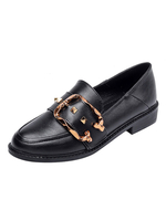 Black Loafers Frauen Leder Runde Zehen Nieten Slip On Freizeitschuhe