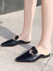 Black Mules Women Pointed Toe Slip-On Schuhe mit flacher Rutsche