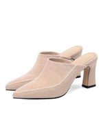Black Pointed Toe Mules Wildleder Chunky Heel Closed Toe Hausschuhe