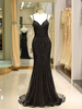 Black Prom Dresses Mermaid Luxus schwere Perlen Straps lange formale Abendkleid