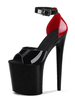 Black Sky High Heels PVC Oberer offener Zehenfarbblock Knöchelriemen Sexy Stöckelschuhe