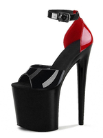 Black Sky High Heels PVC Oberer offener Zehenfarbblock Knöchelriemen Sexy Stöckelschuhe