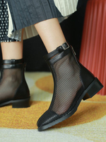 Black Summer Boots Frauen Round Toe Zipper Stiefeletten