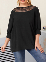 Black Tees Polyester Hollow Out Lässiges; lockeres Damenhemd