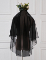Black Wedding Veil Tulle Perlen Zwei Tier Brautschleier