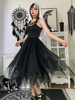 Blakc Gothic Kleid V-Ausschnitt Ärmellose Knöpfe Polyester Gothic Langes Kleid
