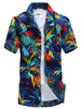 Blau Freizeithemd 2020 Herren Leaf Gedruckt Kurzarm Sommer Strand Shirt