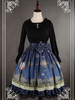 Blau Print Jahrgang synthetische Lolita Rock für Frauen
