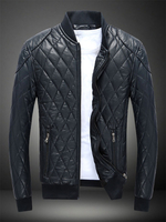 Blau Radfahrer Jacke 2020 Gesteppt Diamond Pattern Reißverschluss Pu Leder Jacke Für Männer