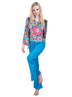 Blau Retro Kostüme Polyester Blumendruck Kleid Damen Marie Antoinette Kostüm Hippies Shift Vintage Kleidung