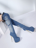 Blau Sexy Stiefel Denim Platform Stiletto Sky Hohe Overknee Stiefel Frauen Oberschenkel Hohe Stiefel Mit Taschen