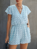 Blau Sommer-Spielanzug mit V-Ausschnitt mit kurzen Ärmeln Baumwolle Mischung Gerade Playsuit