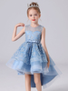 Blaue Blume Mädchen Kleider Juwel Hals ärmellose kurze Prinzessin Kleid Schärpe Spitze Kinder Partykleider